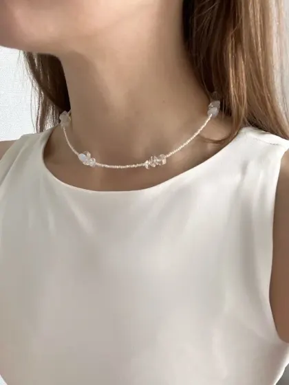 Чокер, белый, серебристый, небесно-голубой