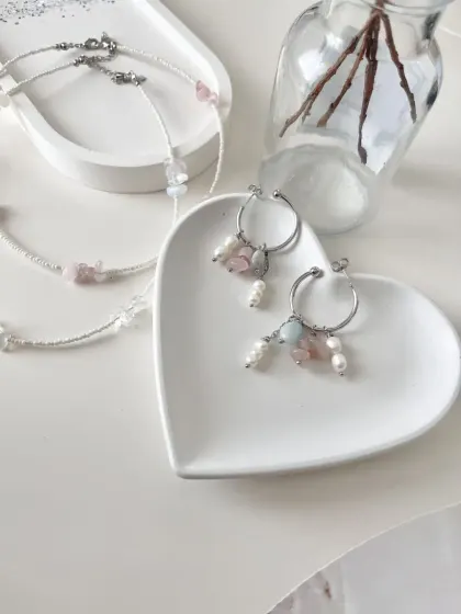 Серьги, розовый, голубой, жемчужный, серебристый
