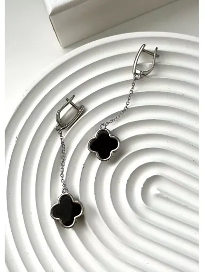 Серьги, серебро, черный
